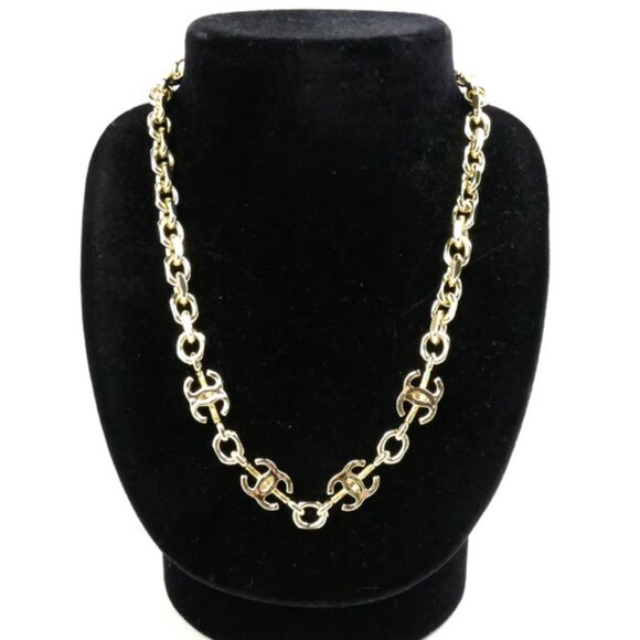 CHANEL CC Logos Chain Necklace 17" Gold Tone B22K Auth - Picture 1 of 6